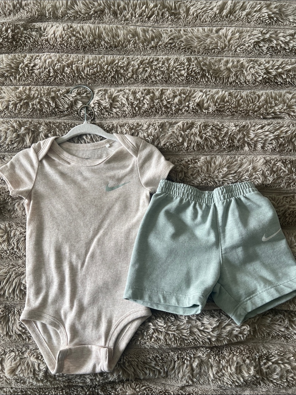Nike Neutral Cream Bodysuit with Mint Green Shorts Set